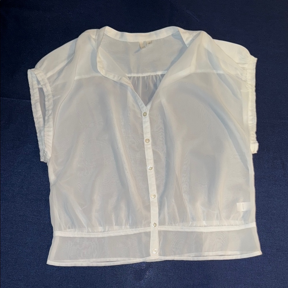 Frenchi White Sheer Notched Collar Blouse